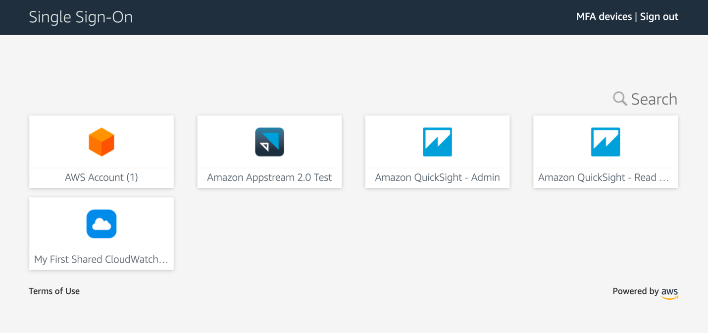 AWS SSO 포털에서 공유된 CloudWatch 대시보드 앱 확인