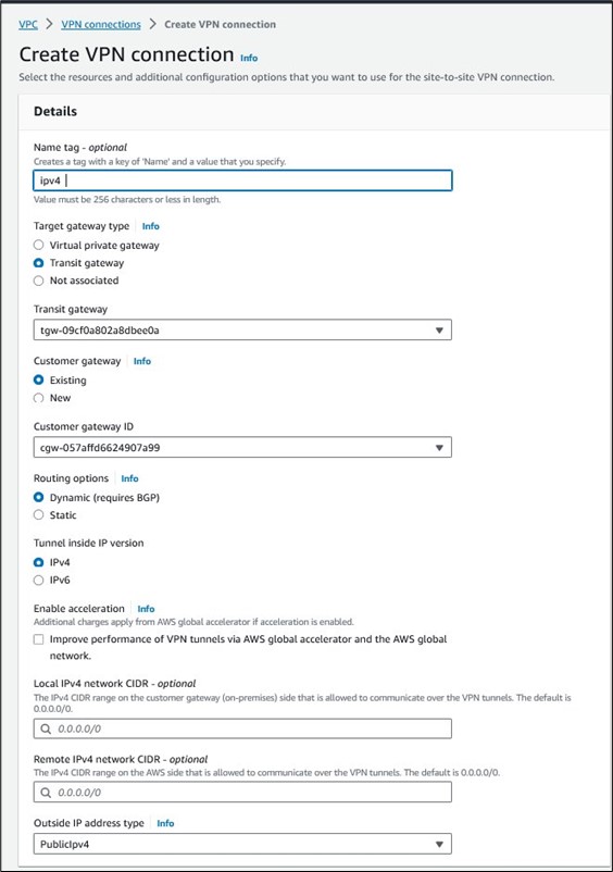 AWS VPN 연결 생성 화면